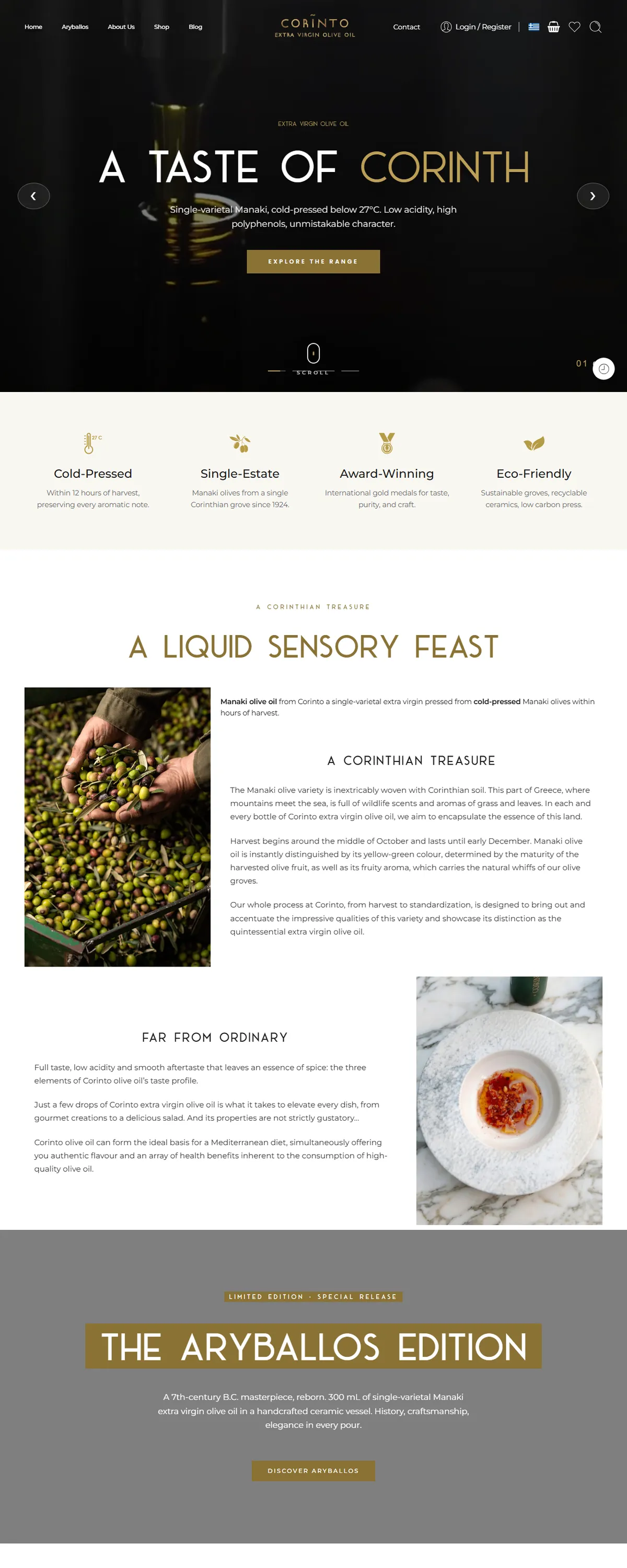 The live home page of corinto-oliveoil.com